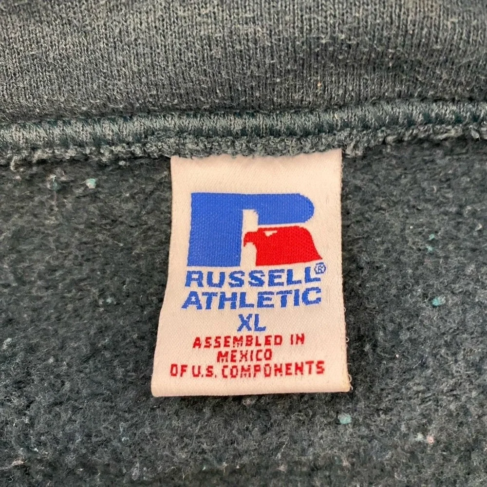 Vintage 90s Russell Athletic Green Quarter Zip Blank Crewneck Sweatshirt Size XL